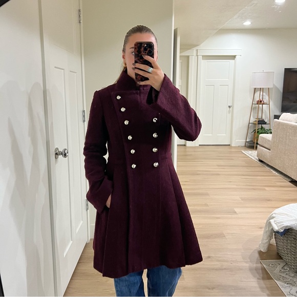 Guess double breasted military inspired 2024 fit and flare coat wool peacoat - Picture 6 of 14